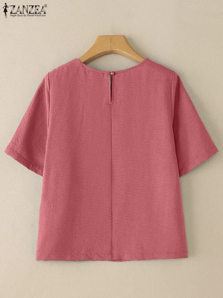Zanzea 2025 mulheres verão bordado topos camisas de manga curta o pescoço casual blusa vintage solta túnica moda impressão blusas femme