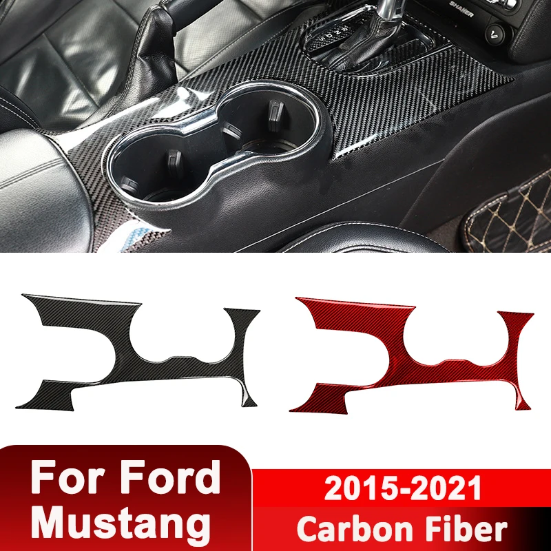 

For Ford Mustang 2015-2021 Carbon Fiber Car Center Gear Shifter Water Holder Panel Decorative Sticker Auto Interior Accessories