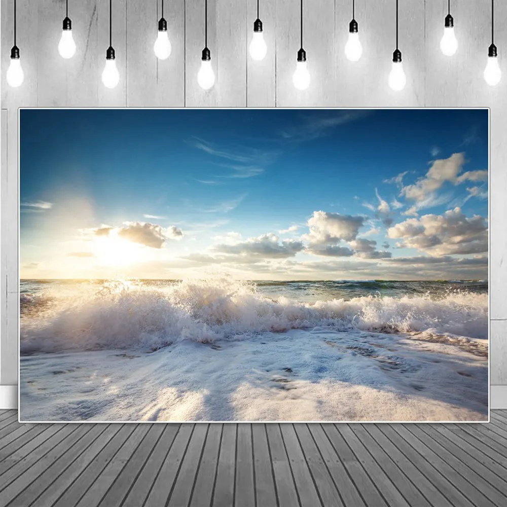 Morning Flood Tide White Waves Ocean Photography Backgrounds Summer Seaside Sunrising Clouds Kid Backdrops Photographic Portrait