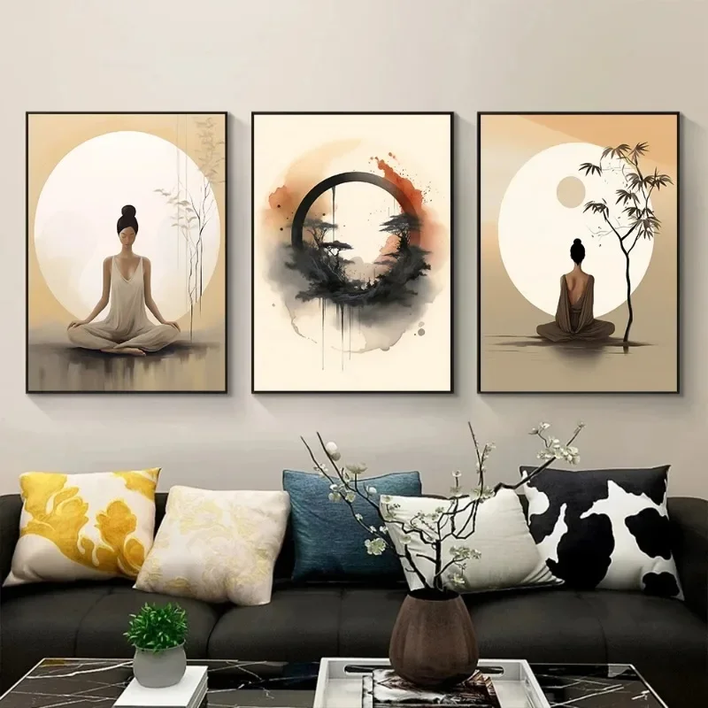 1pc frameless Canvas painting Japanese Style Buddha Zen Yoga Enso Circle Meditation Serenity Spiritual Poster Canvas Painting Wa