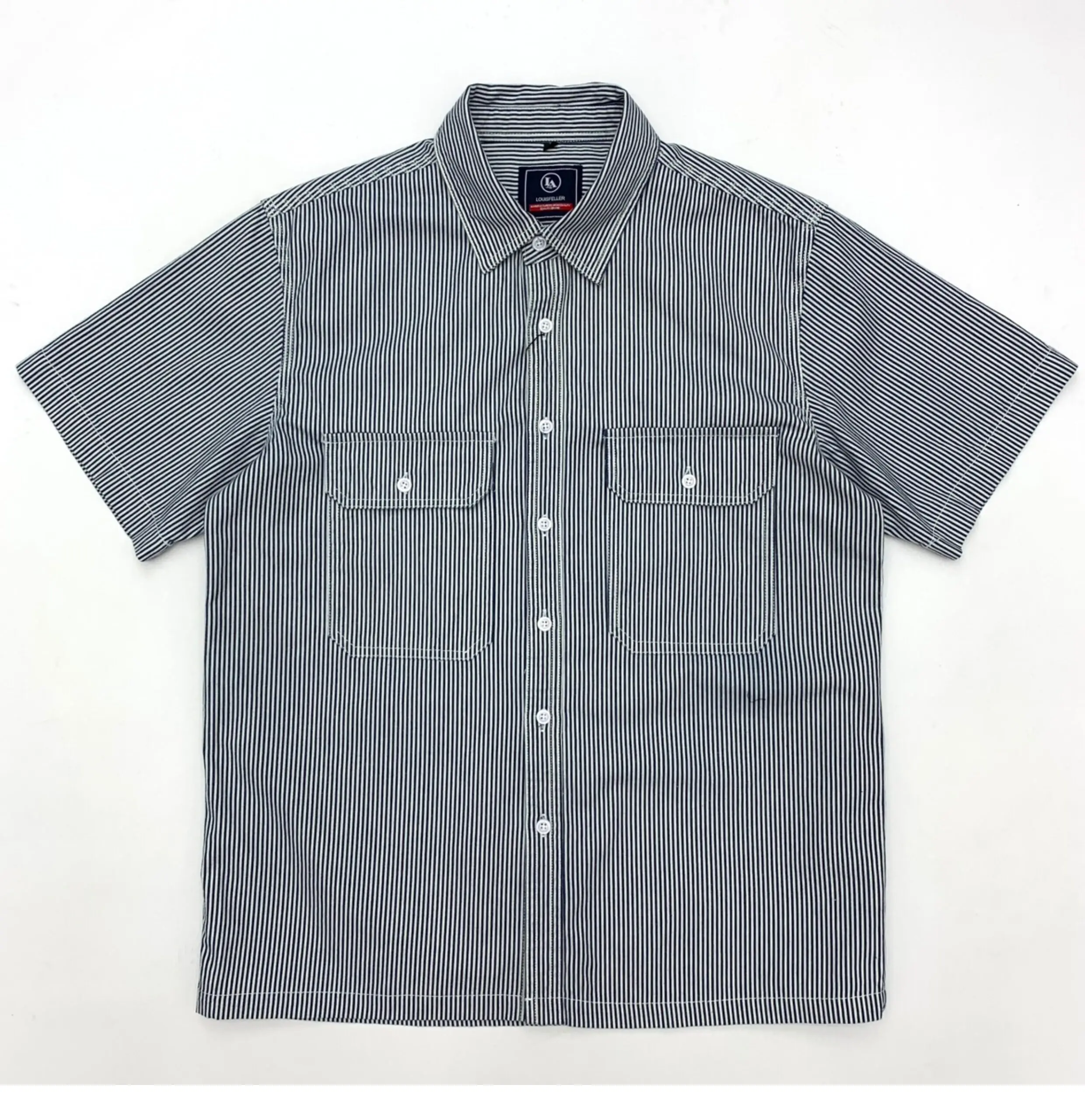 

2026 Summer New American Retro Short-Sleeve Turn-down Collar Striped Shirt Men's 100% Cotton Fashion Washed Loose Casual Blouses