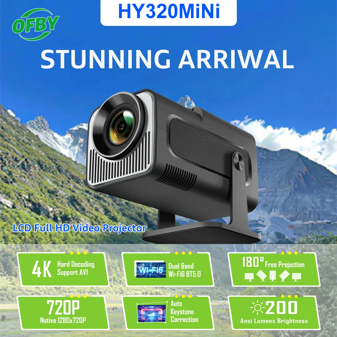 

Smart Projector HY320 MINI support Dual wifi6 Allwinner H713 BT5.0 With Android 11.0 Flexible Home Cinema With 200 Lumens