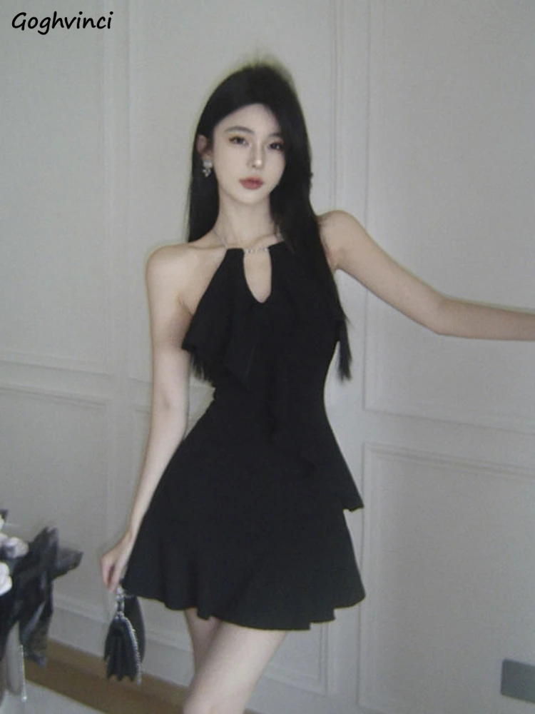 Mini robe col licou pour femmes, dos nu, Sexy, Clubwear, volants, Slim, esthétique, tendance, conçu,