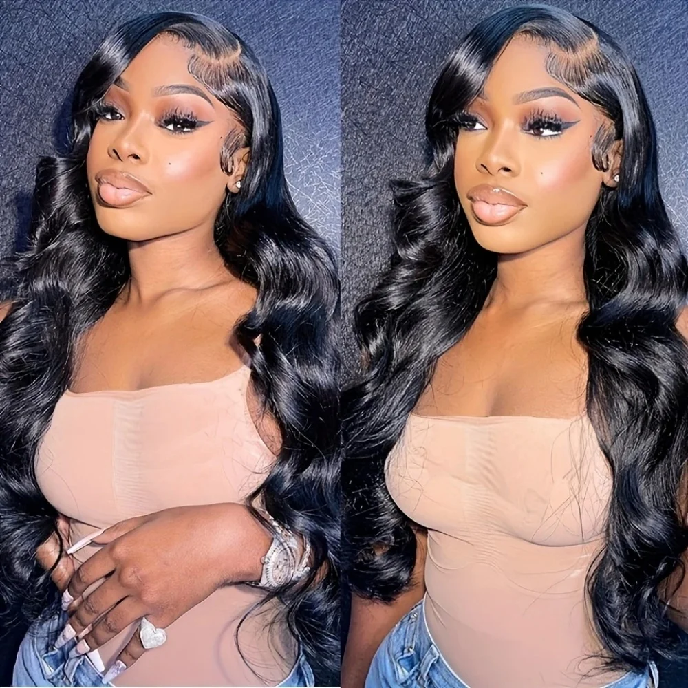 

Body Wave NaturalColor Lace Frontal Human Hair Wigs Transparent 220Density Pre Plcked With Baby Hair13×6 Front Wig For Women 1B