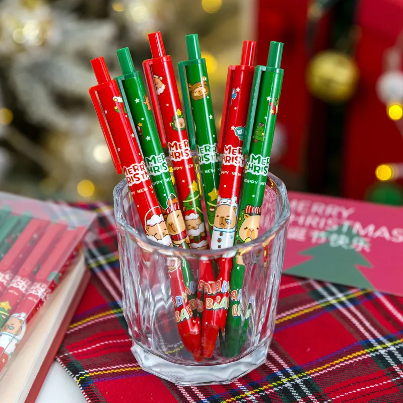 10 unids/lote, regalos de Navidad, bolígrafos de prensa para estudiantes, bolígrafo Neutral de Navidad Caybara bonito, bolígrafo de Gel negro de 0,5mm, bolígrafo de firma de papelería