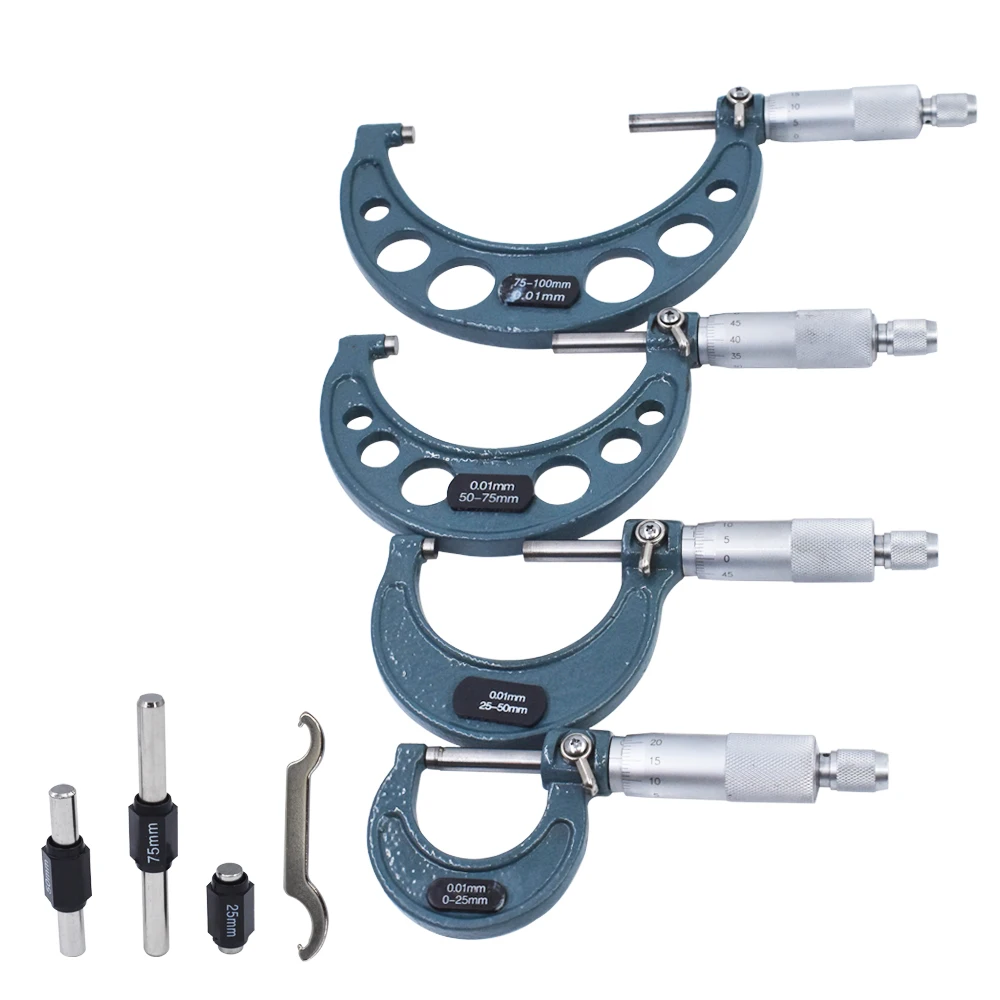 4 Piece Inch Micrometer Set 0 to 4 Inch Range 0.0001 Precision with Carbide Tips for Machinist Automotive Repair and DIY Precision Measuring Tools