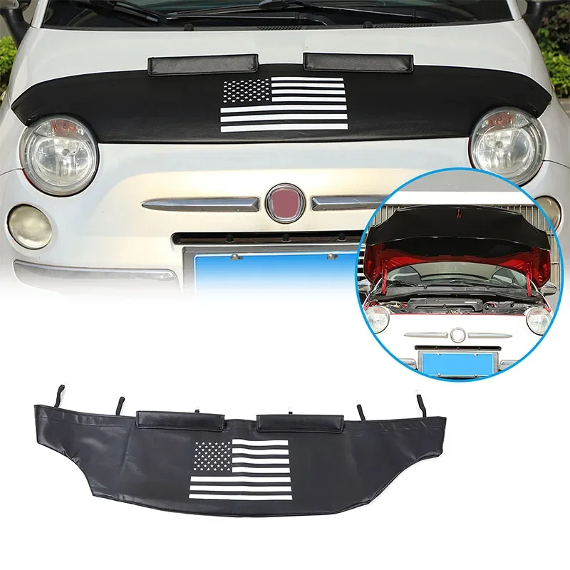 1PCS PU Leather Car Hood Sand and Stone Deflector Bra For Fiat 500 2007-2024 Car Hood Protection Cover Accessories