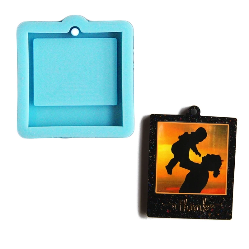 E15E for Creative Photo Frame Keychain Epoxy Resin Mold Handmade Pendants Silicone Mo