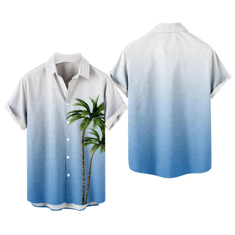 Simple Coconut Tree 3D Printed Hawaiian Shirts For Men Clothes Casual Vacation Mens Blouses Streetwear Lapel Blouse Button Tops