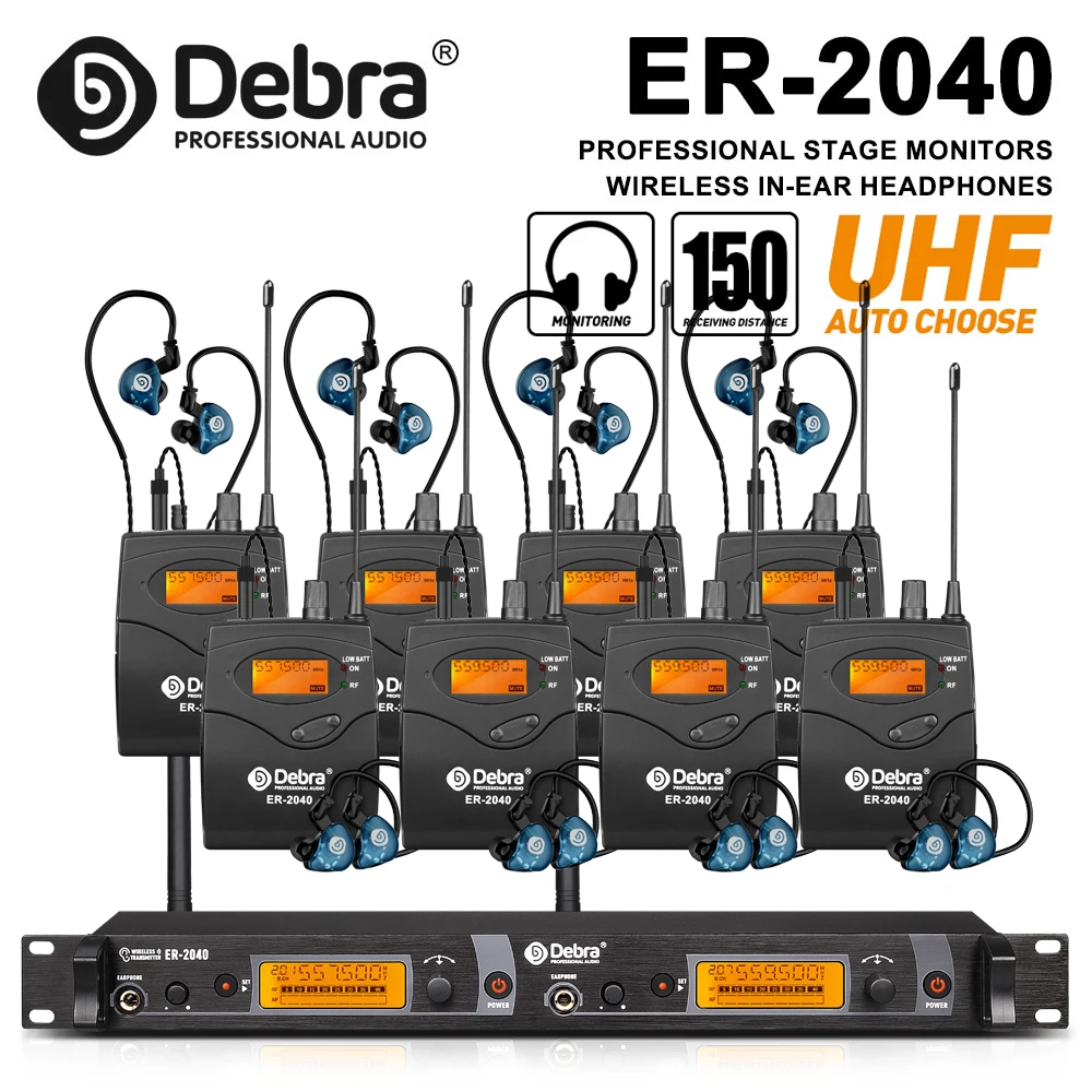 

УВЧ-вкладышная беспроводная система мониторинга Debra ER-2040, с диапазоном приема до 180 метров, предназначенная для сценических выступлений