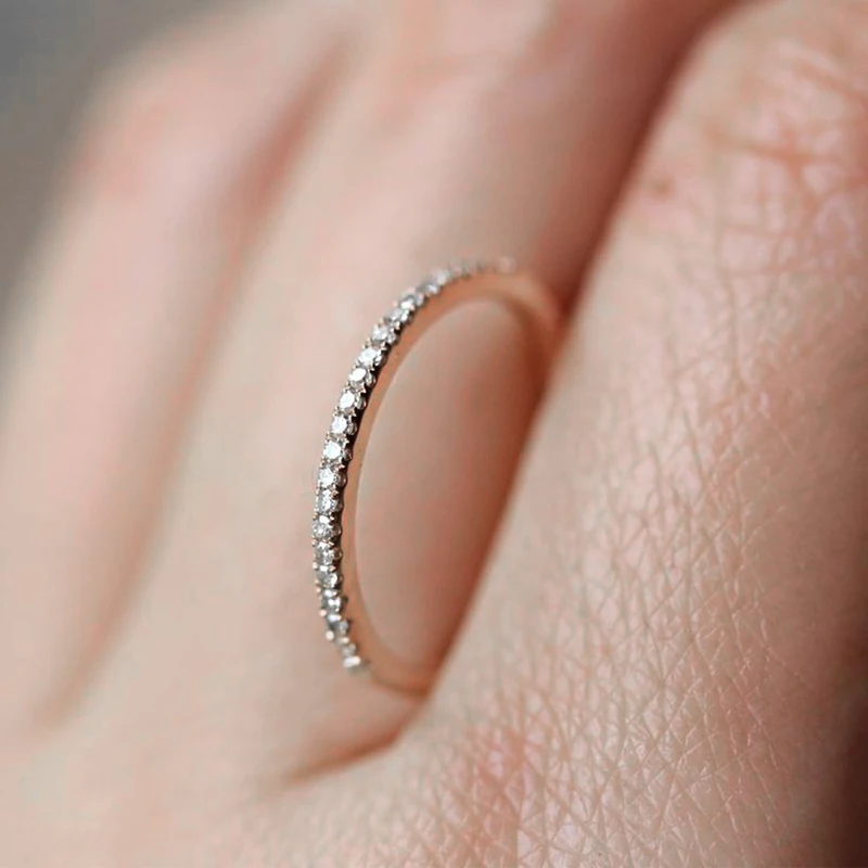 Wedding Engagement Thin Rings For Women Micro Pave Zircon Crystal Dainty Ring for Girls Fashion Jewelry All Size Wholesale R133