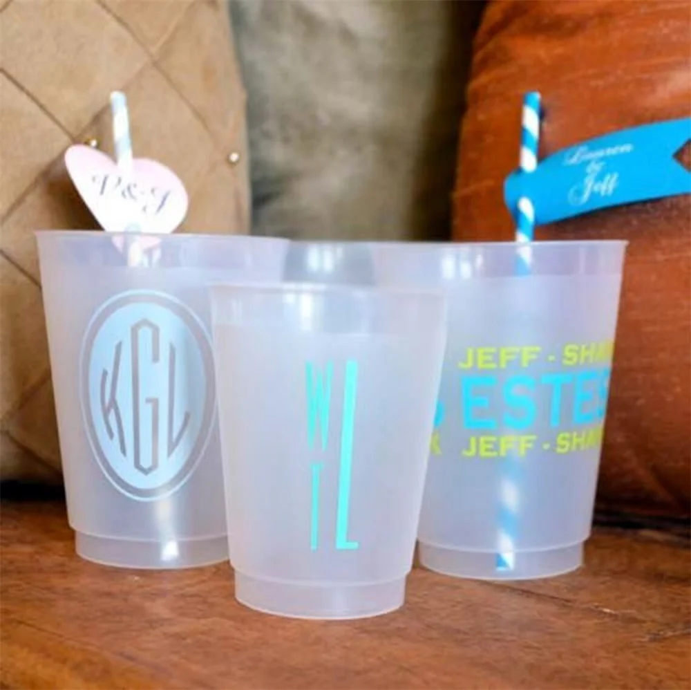 

Personalized Tall Initials Shatterproof Party Cups, Modern Wedding Monogram Frosted Cups, Personalized Frost Flex Event Cups, Ba