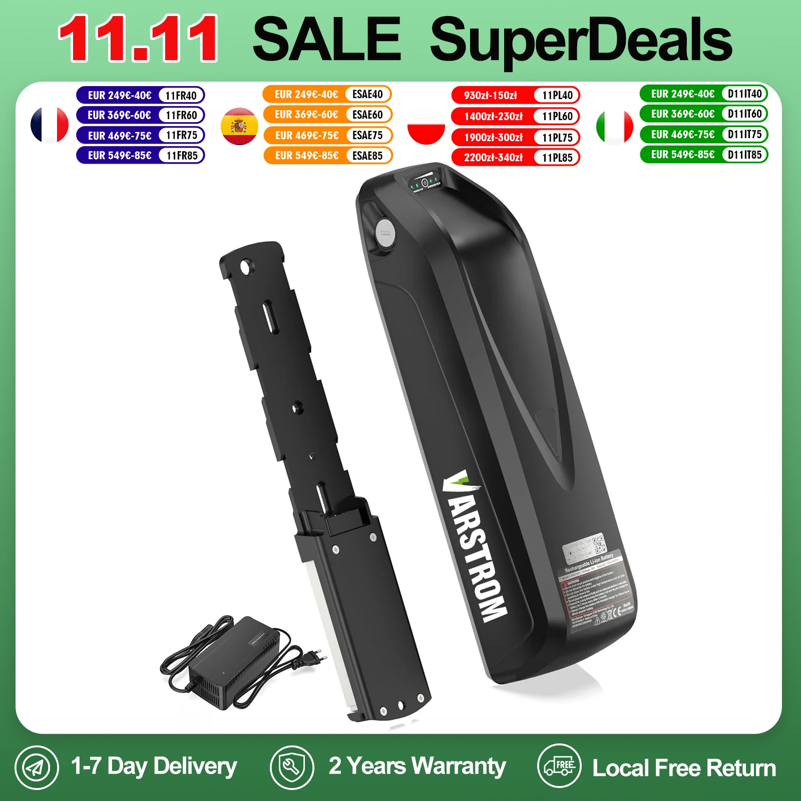 Varstrom E-Bike Akku 36V 13Ah 468Wh Hailong Downtube E-Bike Akku mit Ladegerät für BAFANG 250W 350W 500W Mid Hub Motor Kit