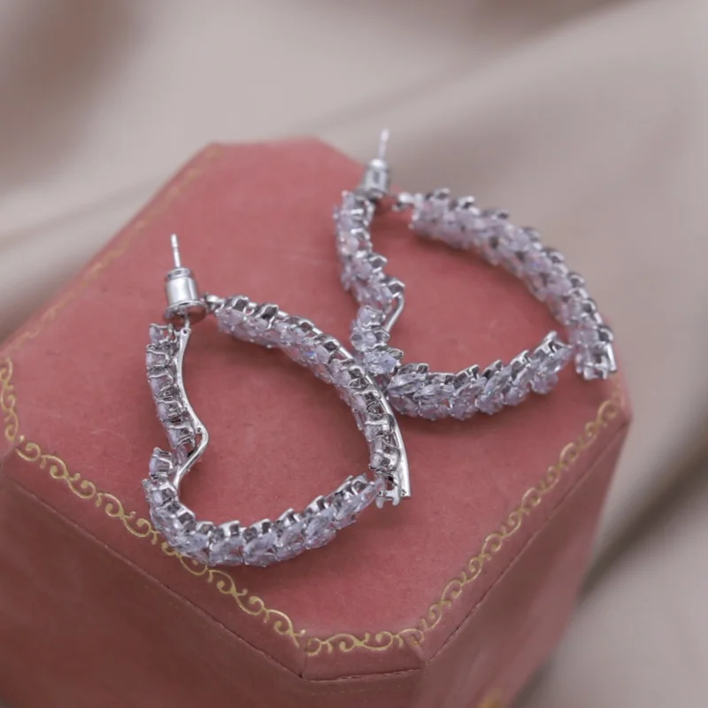 Korea hot fashion jewelry silver color luxury wheat love before and after wearing earrings elegant women's party accessories