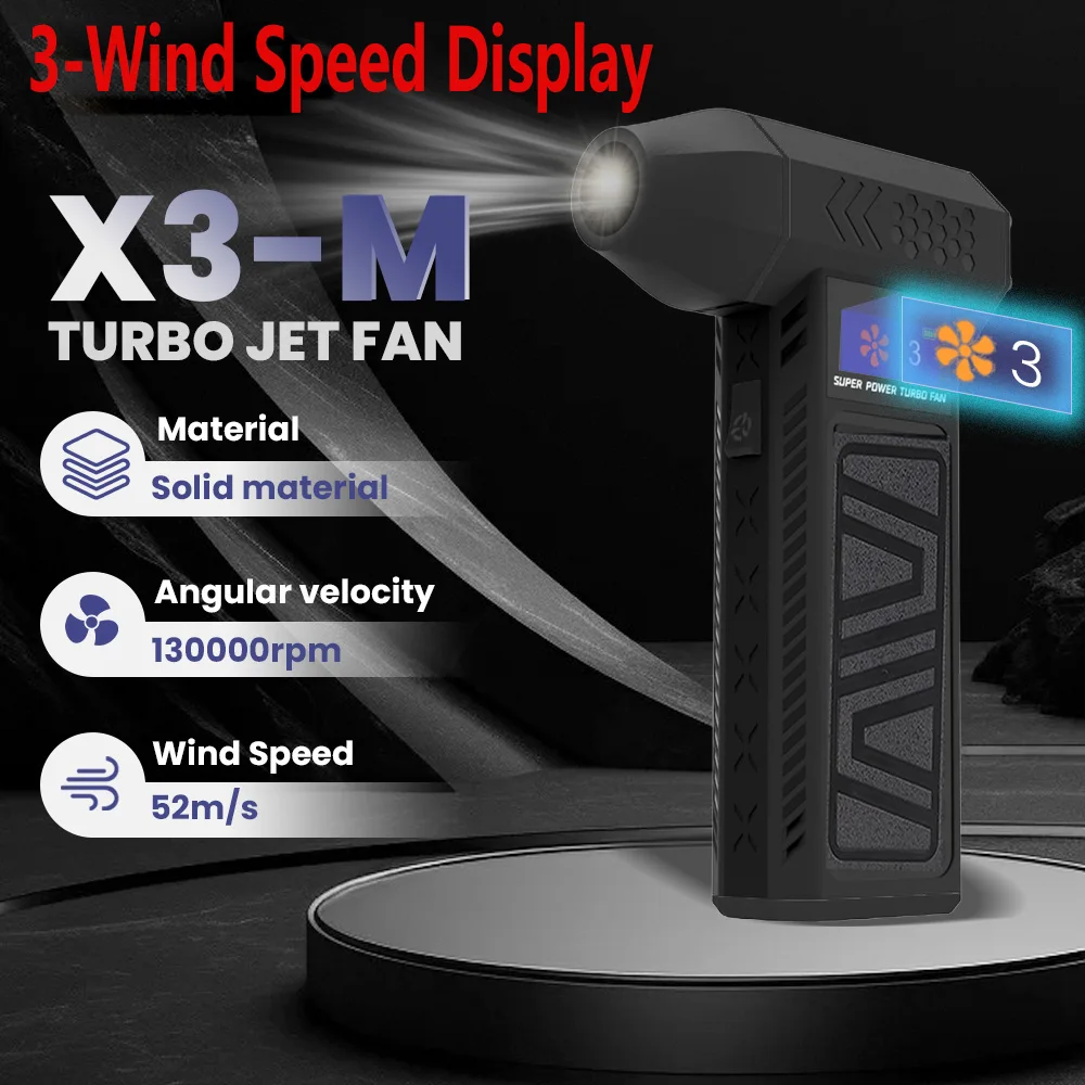 Super Power Turbo Fan 130000RPM Air Blower Mini Turbo Jet Fan 3 Gears Wind Speed Display Handheld Duct Fan Electric Air Duster