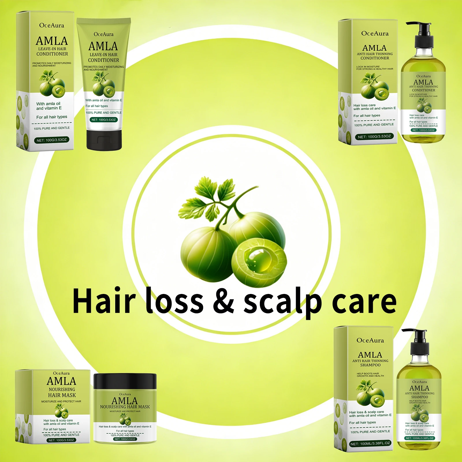 Amla Oil Shampoo Anti Loss Strengthen Root Repair Damaged Hair Anti-Breakage Conditioner Reduce Split Ends Nourishing Hair Mask