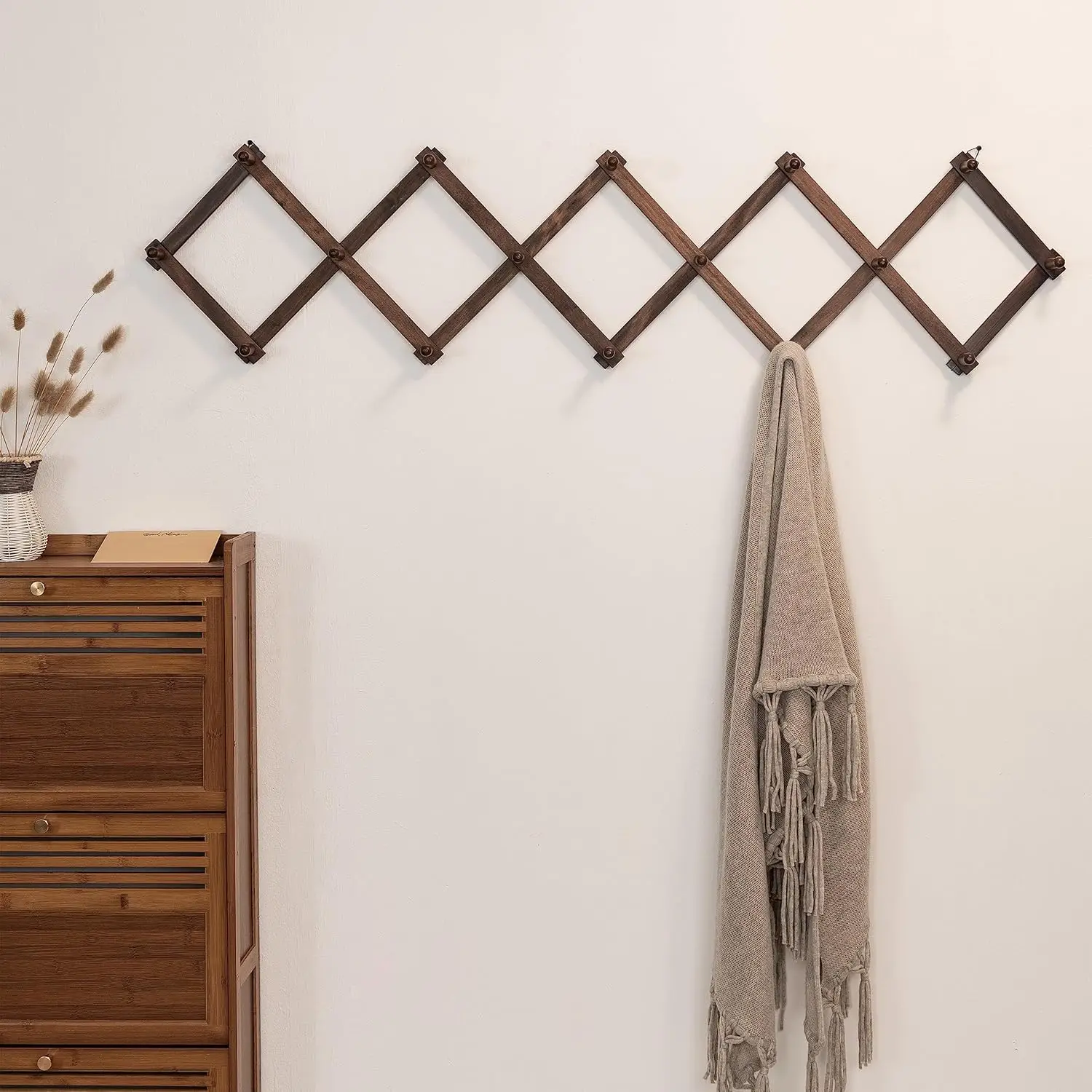 Modern Extensible Coat Rack Solid Walnut Accordion Wall Rack with Door Occasion