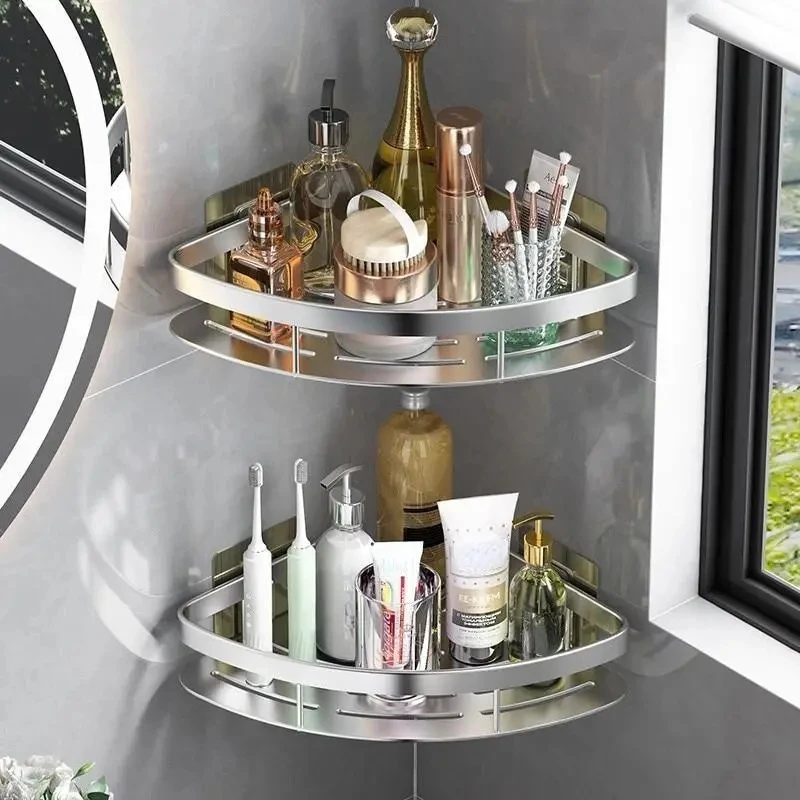 Bathroom Shelf Wall Mounted Corner Storage Shelves Shampoo Holder Cosmetic Rack Shower Drain Basket Bathroom Organizer