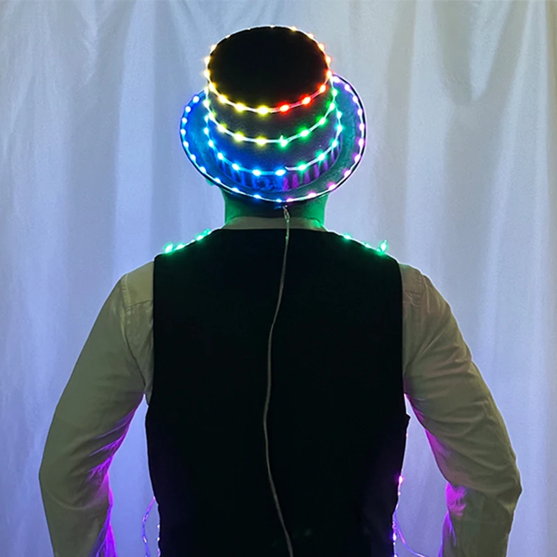 

Creative Jazz LED Hat Gentlemen Luminous LED Hat USB Charging Fedora Hat Men Bar Club Masquerade Performance Accessories