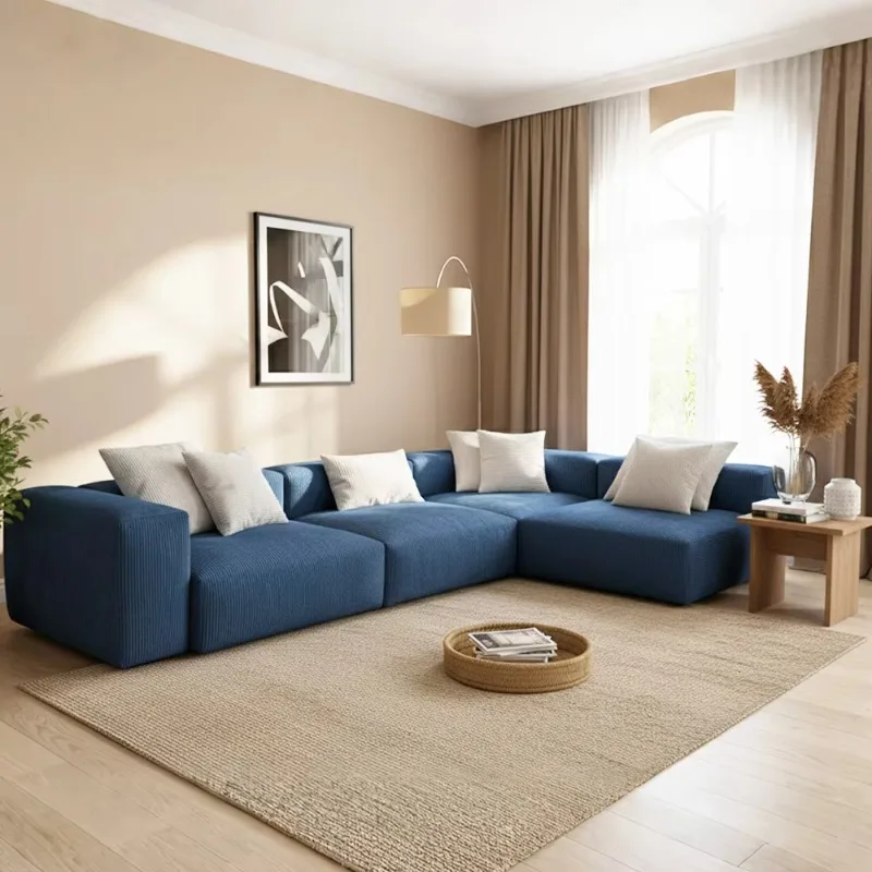 Compact modular sofa set L-shaped corduroy fabric combination sofa for small apartment living room