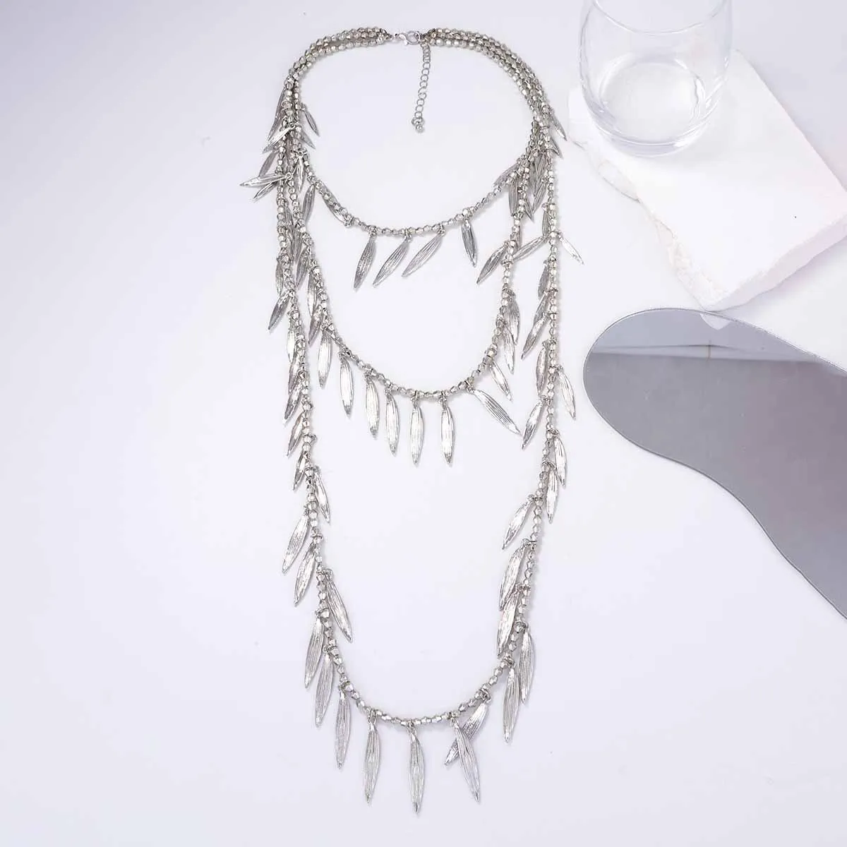 

New ZAA Personality Metal Beaded Chains Feather Leaves Charm Necklace for Women Vintage Statement Jewelry Gifts Wholesale