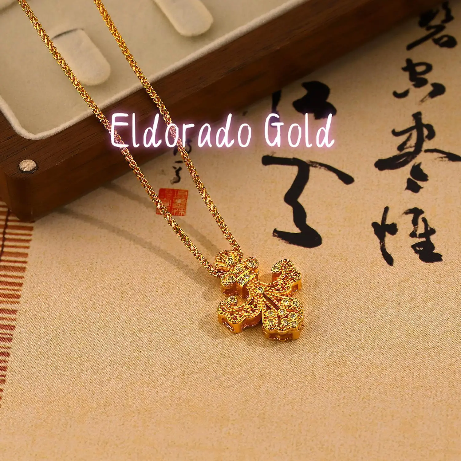 

Eldorado Gold Light luxury 24K real gold Point diamond iris pendant necklace Fashion 999 pure gold high touch everything cross c