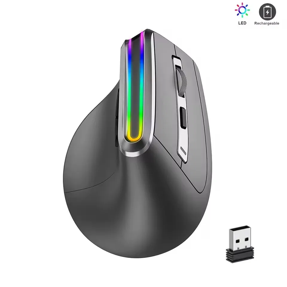 8D RGB Backlit Dual Mode Wireless Bluetooth Ergonomic Mouse Computer Mice Rechargeable Vertical Mouse Wireless for PC Tablet