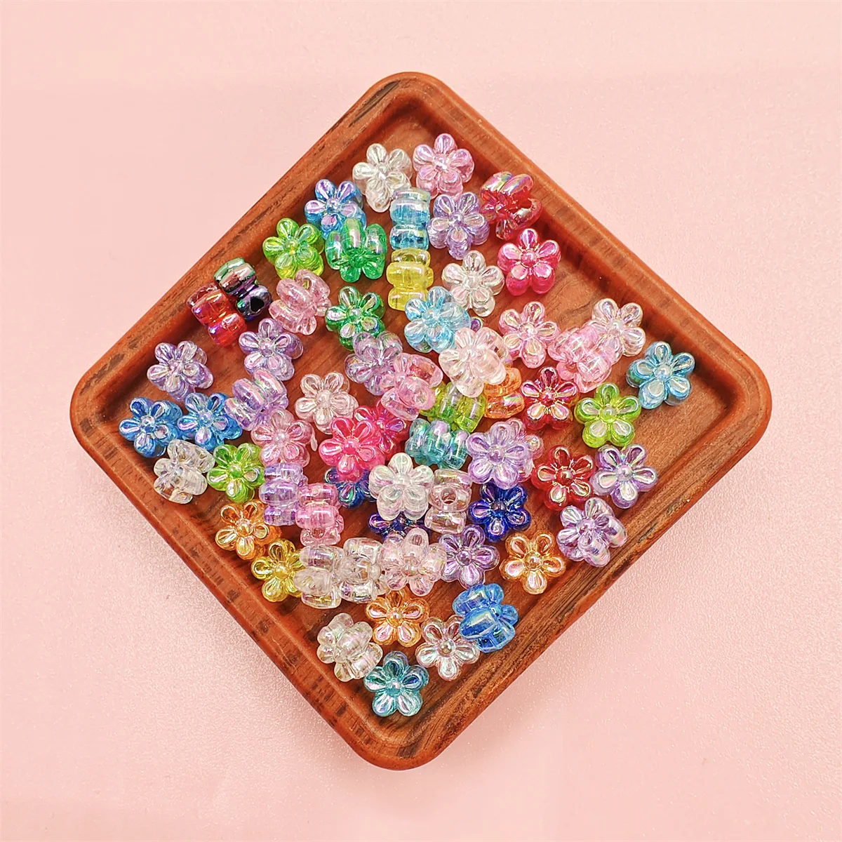 80pcs/Lot 7mm Spacer Plum Blossom Acrylic Beads AB Plating Loose For Jewelry Making DIY Handmade Accessories