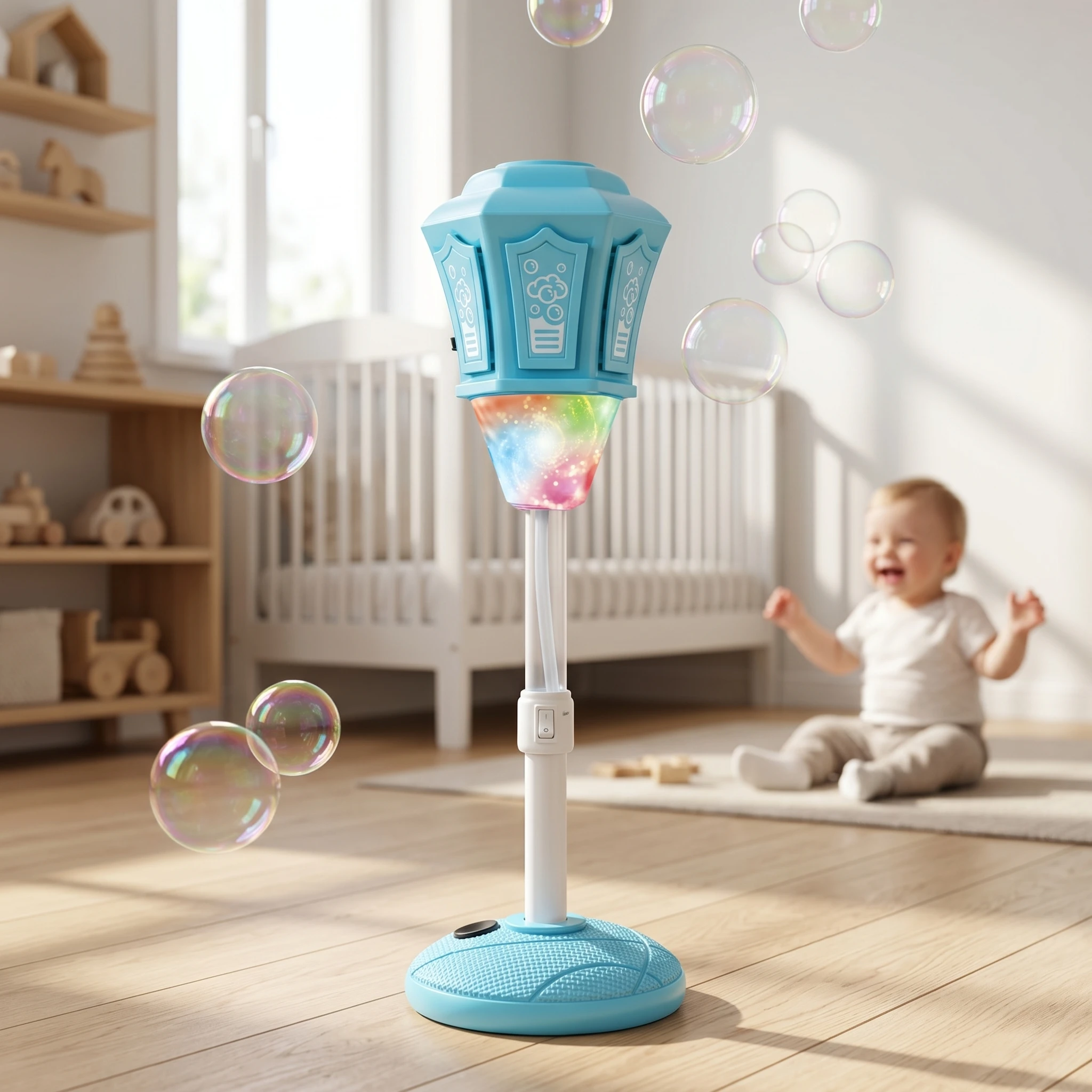 

Rechargeable LED Light Bubble Blower Machine - Outdoor Camping Wedding Toy for Children Gift with Bubble Maker And Fan