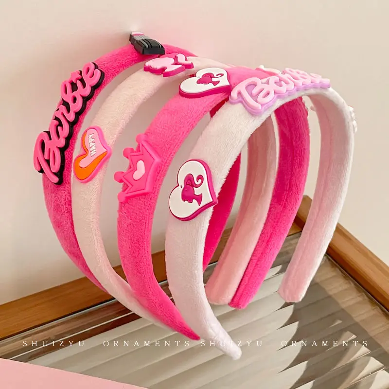 

Barbie Headband Pink Kawaii Sweet Girl Plush Headband Y2k Kawaii Anime Cartoon Children Wide Hair Clip Kid Hair Accessories