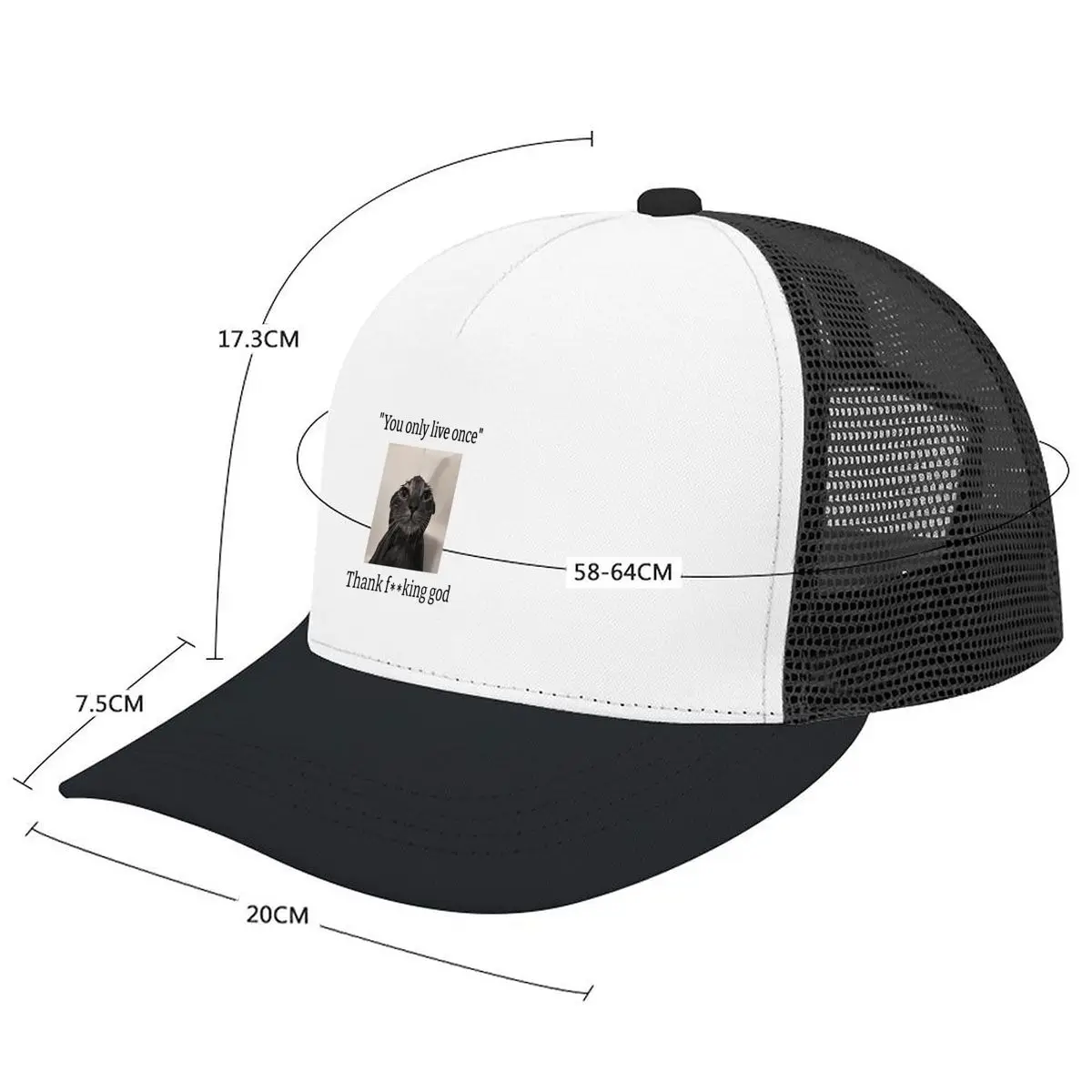 You Only Live Once Thank God Cat Meme Mesh Baseball Cap Casual Hat Outdoor