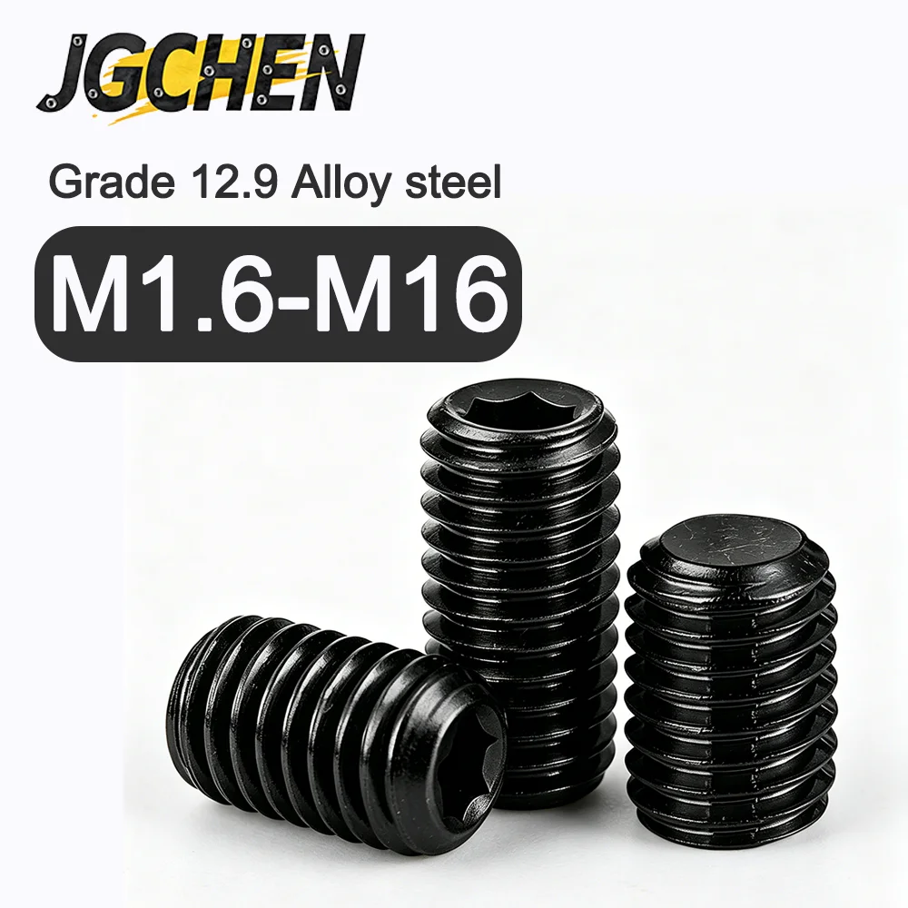 M1.6 M2 M2.5 M3 M4 M5 M6 M8 M10 M12 M14 M16 Black Grade 12.9 Steel Allen Head Hex Hexagon Socket Flat Point Set Screw Grub Bolt