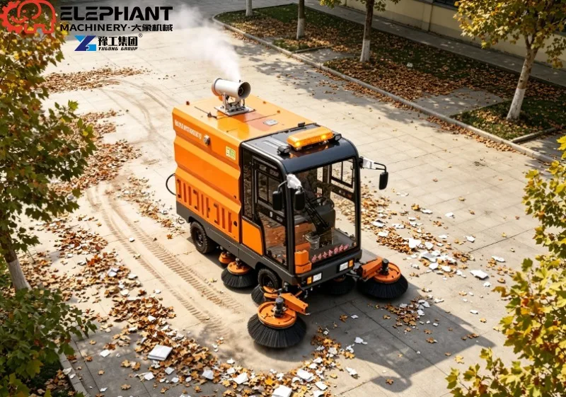 Commercial Enclosed Cabin Ride‑on Floor Sweeper Electric Road Cleaner For Plaza Community Street Maintenance