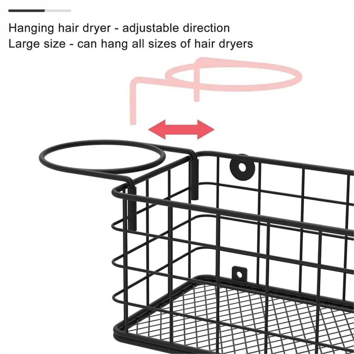 newA10R Wall-Mounted Hair Dryer Holder Styling Tool Organizer 4-Shelf Storage Wire Basket with Hook Heat Safe Rack for Hair