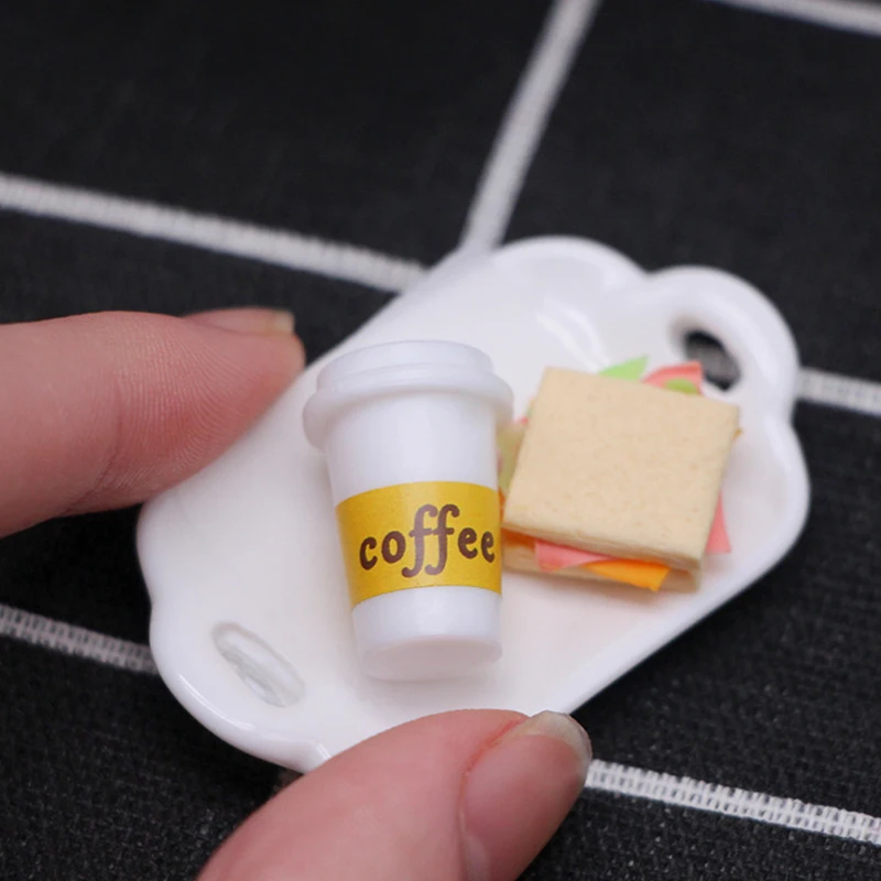 1Set 1:12 Dollhouse Miniature Toast Bread Coffee Egg Fork Spoon with Dinner Plate Kitchen Breakfast Model Decor Toy