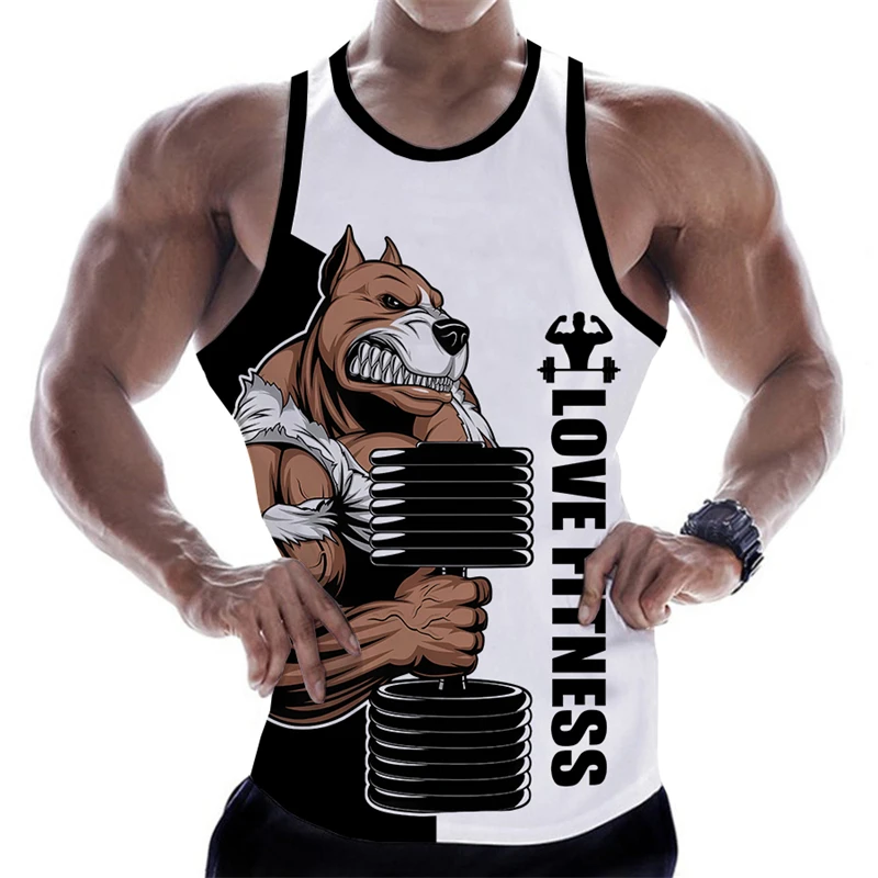 3D Anime Animal Letter Impresso Regata para Homens e Mulheres, Colete Sem Mangas, Harajuku Streetwear, Ginásio de Fitness Camiseta, Amor