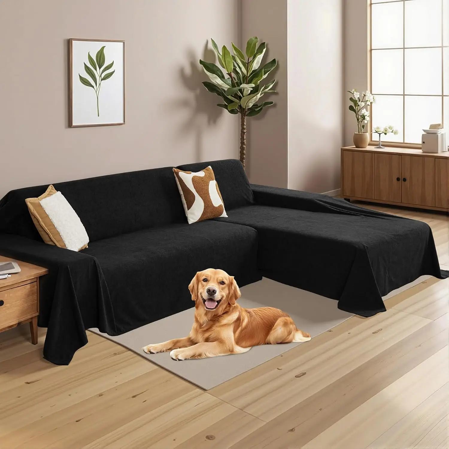 L Shaped Sofa Cover 2 Piece Washable Furniture Protector For Dogs Chaise Lounge Cover 71x118 Black