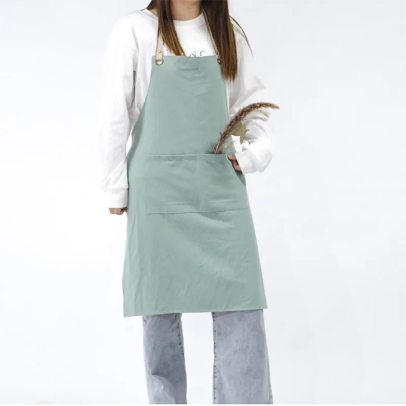 Ten Colors Women\'s Cotton and Linen Apron Home Kitchen Cleaning Work Clothes Men Gardening Flower Shop Adjustable Apron