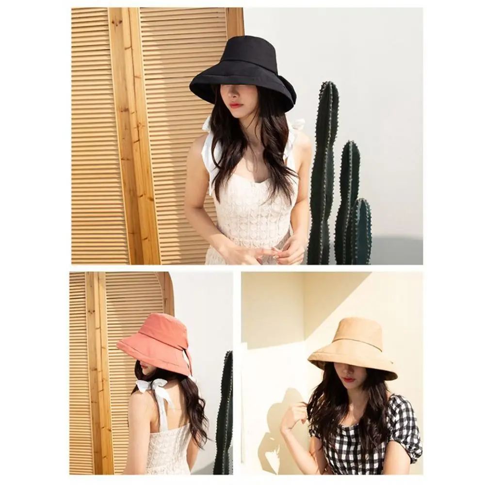 Light Thin Fisherman Hat Ins Anti-UV Sun Hat Bucket Cap Bowknot Beach Caps Sunshade Basin Hat Summer