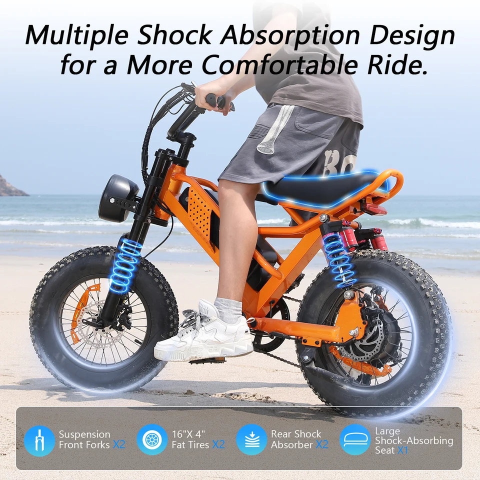 M6 electric bicycle peak 1500W motor 48v15.6ah battery 16 inch tire mountain e bike children riding mini Electric motorcycle image 5