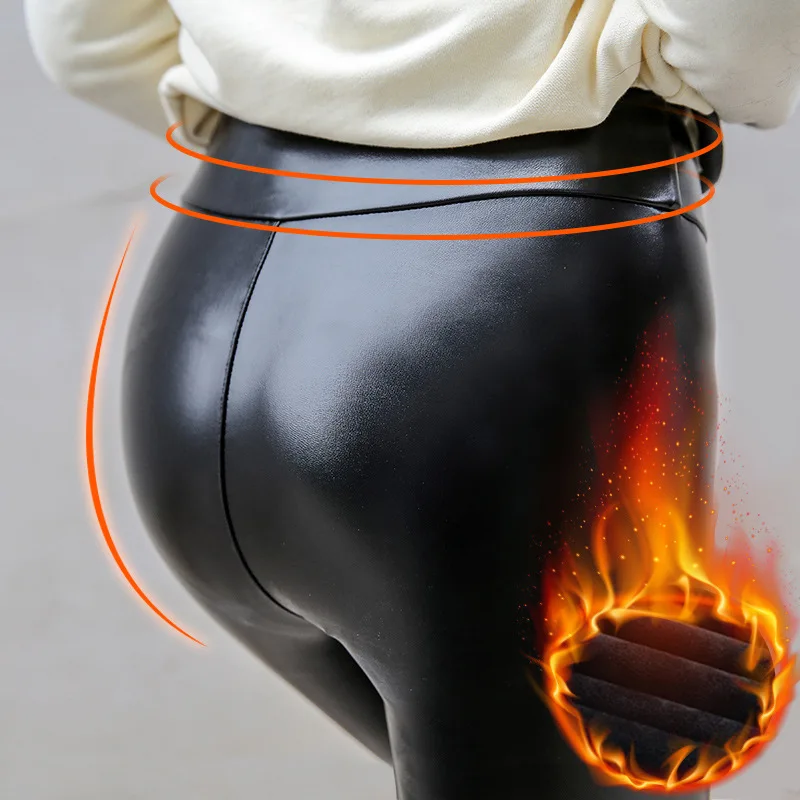 Женские обтягивающие черные брюки из искусственной кожи, на молнии