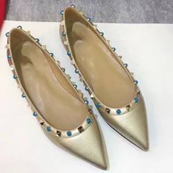 Lady Gold Silver Blue Diamond rivetti Flats Retro Litchi Texture OL Daily Slip-Ons punta a punta nuovo arrivo scarpe moda larghe