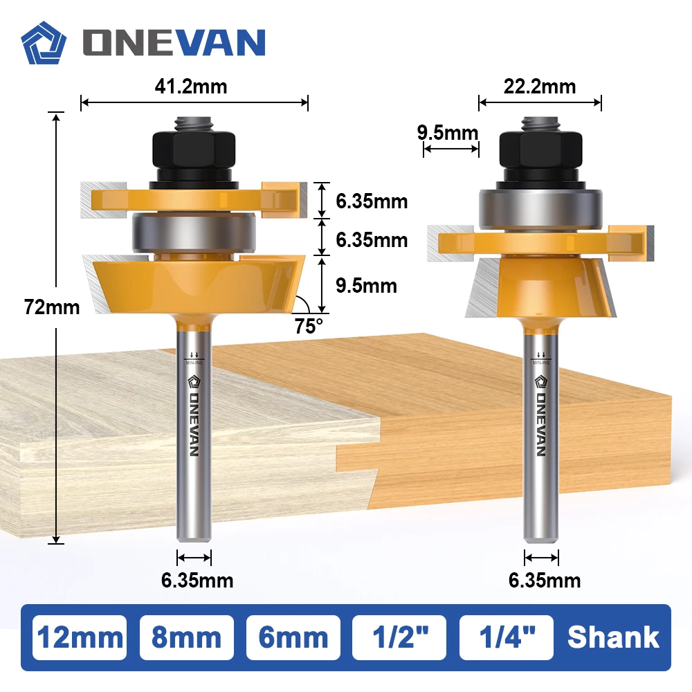 ONEVAN 2PCS Shaker Style Rail&Stile Router Bits Set, Woodworking Milling Cutter For Wood Bit Face Mill Carbide Cutter End Mill