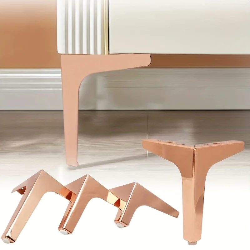 

4pcs Rose Golden Replacement Furniture Legs10cm Polished Metal Tapered Design for Sofa Vanity Desk Bathroom Cabinet Hardware