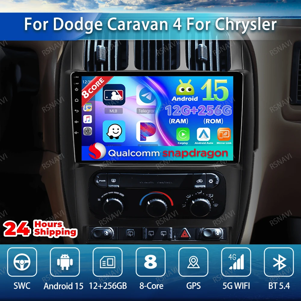 

Android 15 Car Radio For Dodge Caravan 4 For Chrysler Grand Voyager RS 2000 - 2012 BT Wireless Carplay Auto Head Unit 4G LTE GPS