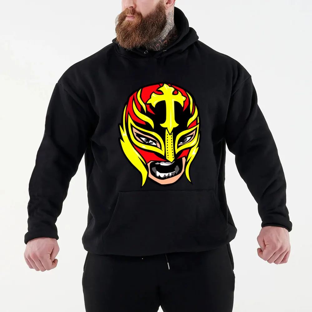 2024 Autumn/Winter New Famous Wrestler Rey Mysterio Men's Black Hoodie Street Sports Casual Pullover