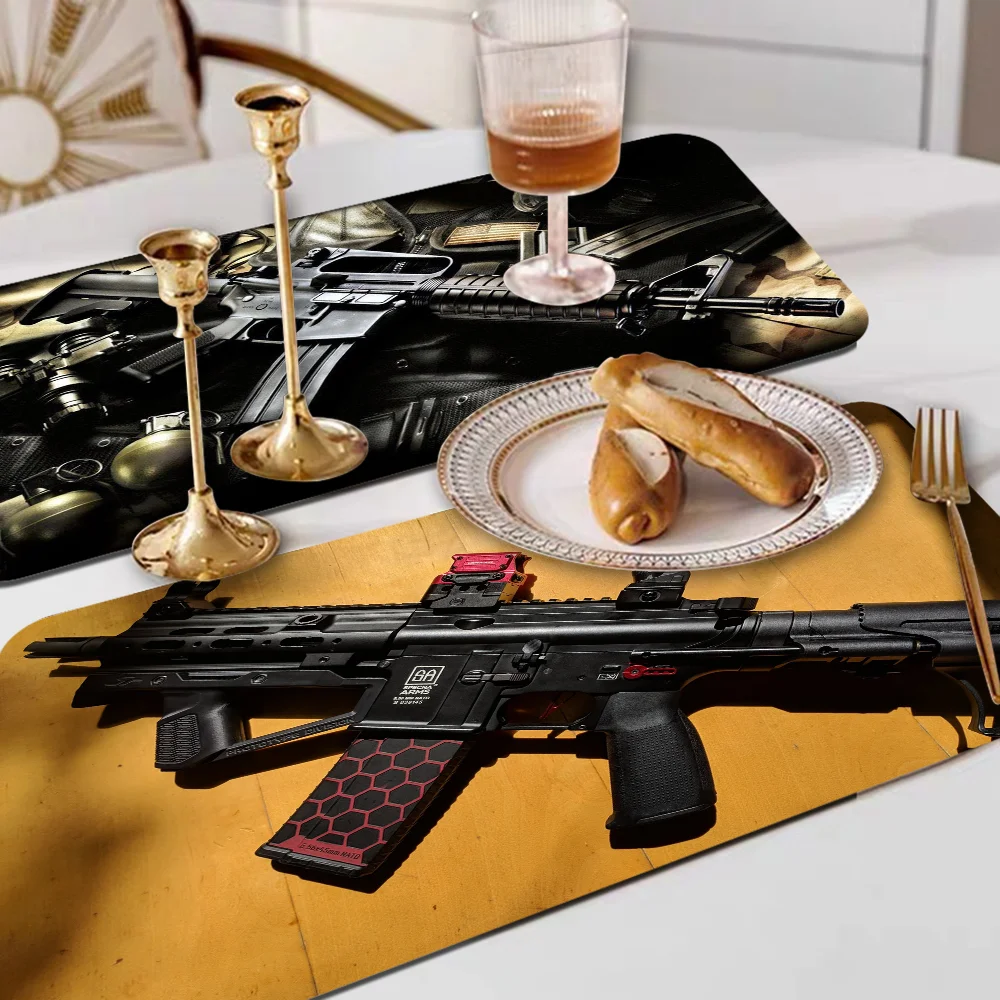 

Rifle Pistol Revolver Gun AK47 Kitchen Dish Mat Absorbent Dining Table Mats Retro Non-slip Coffee Dish Tableware Mat for