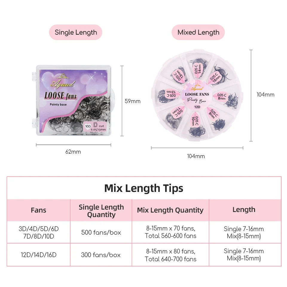 AGUUD 3D-20D Lose Fächer Wimpern Gemischte Länge Scharfer spitzer Stiel Promade Volumenfächer Wimpernverlängerung Dünne Basis Russisches Volumen Cilio – Detail 14