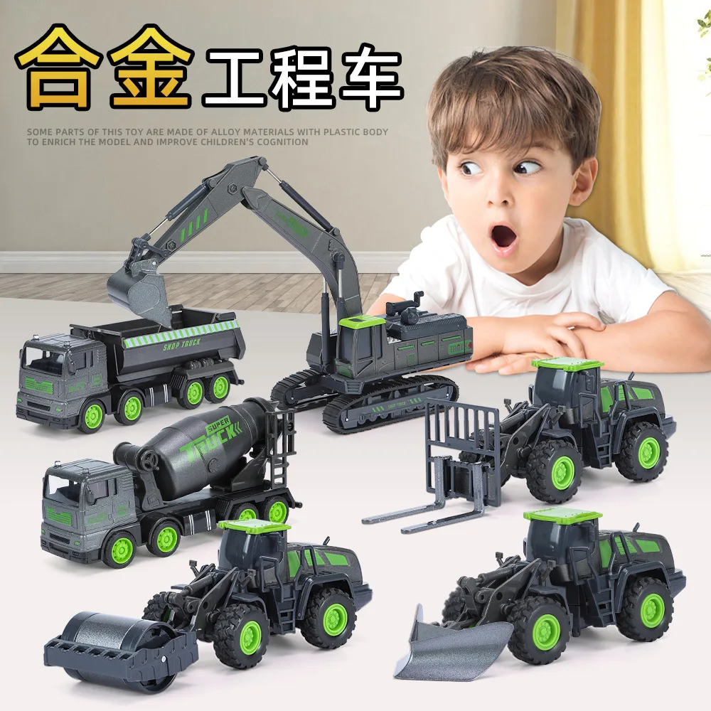 Children's toy 1:55 silver gray alloy engineering vehicle model, construction excavator, crane, boy's car model