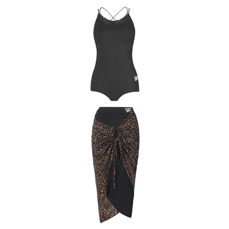 Adults Ballroom Dance Competition Clothes Women Latin Dance Costume Sexy Backless Top Leopard Velvet Skirt Practice Suit SL10919